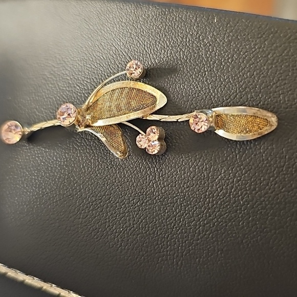 Elegant Silver Leaf Necklace With Pink Stones and Earring Set. Vintage - Picture 4 of 7